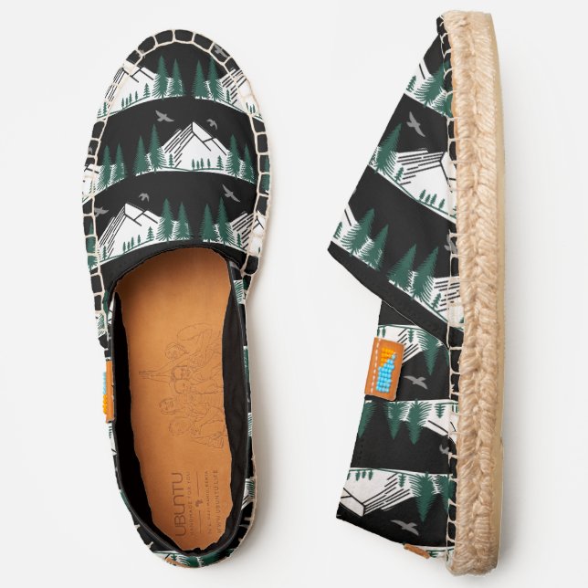 BG Elegant Mountains Fir Trees Birds, Black Canv Espadrilles (Side)