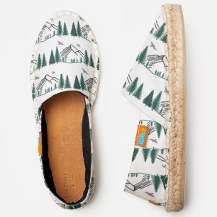 BG Elegant Mountains Fir Trees Birds, White Canv Espadrilles