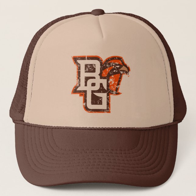 BG Falcons Distressed Trucker Hat (Front)