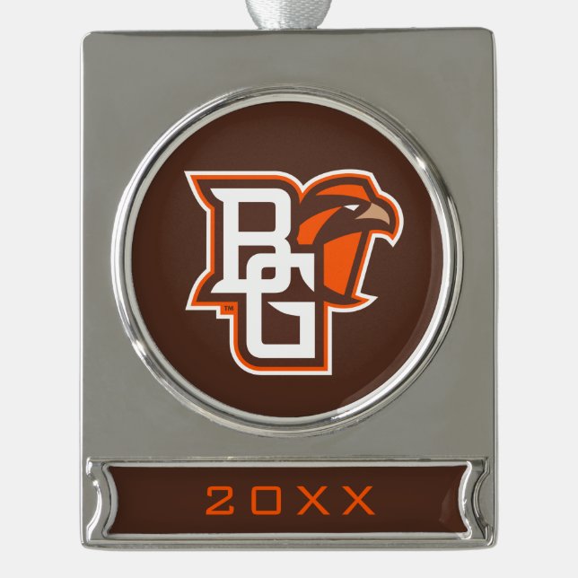 BG Falcons Silver Plated Banner Ornament (Front)