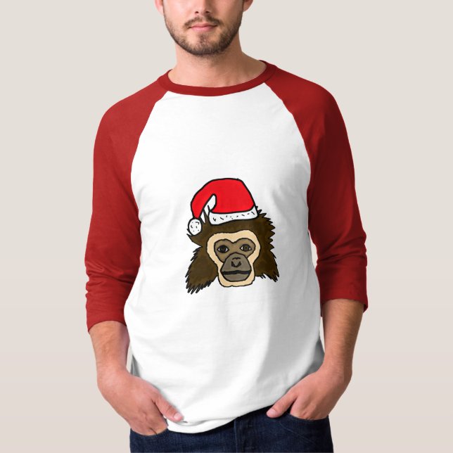 BG- Funny Gibbon Monkey with Santa Hat Shirt (Front)