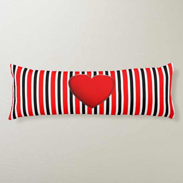 BG Stripes Pattern black red + red heart Body Pillow (Front)