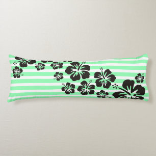 BG Stripes Pattern narrow white + hibiscus blooms Body Pillow