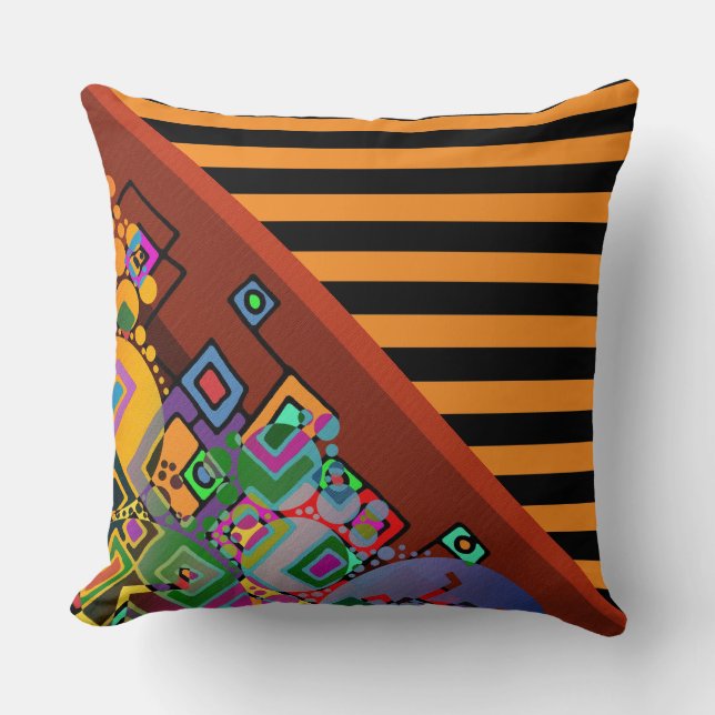 BG Stripes Pattern wride black + abstract art Throw Pillow (Front)