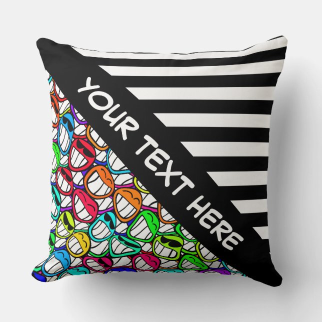 BG Stripes Pattern wride black + cool smilies Throw Pillow (Front)