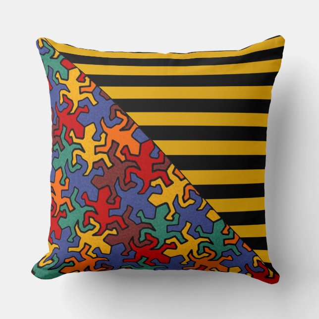 BG Stripes Pattern wride black + geckos mosaic Throw Pillow (Front)