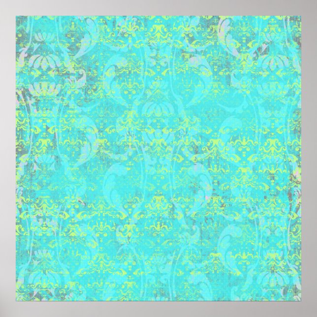 BGTPD TROPICAL DAMASK PATTERN LIGHT BLUE YELLOW GR POSTER (Front)
