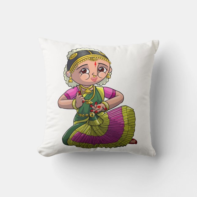 Bharatanatyam Dancer Throw Pillow (Front)