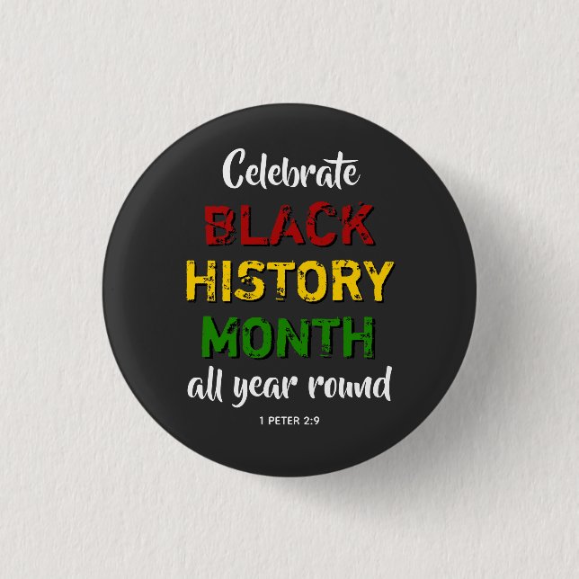 BHM Celebrate Black History Month Bible Christian Button (Front)