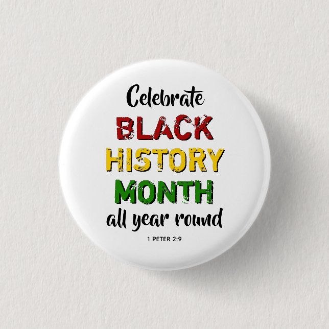 BHM Celebrate Black History Month Christian Bible Button (Front)