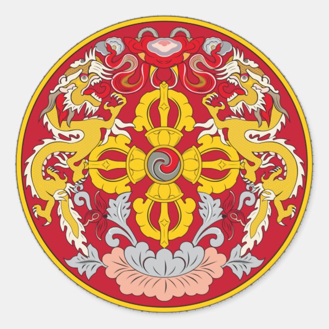 Bhutan emblem. Dragon motif Classic Round Sticker (Front)