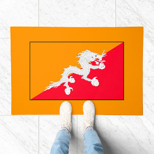 Bhutan Flag Design with White Dragon Doormat