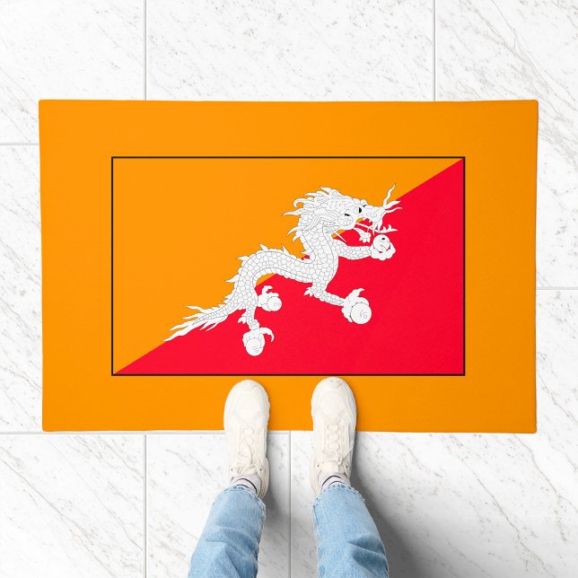 Bhutan Flag Design with White Dragon Doormat (Creator Uploaded)