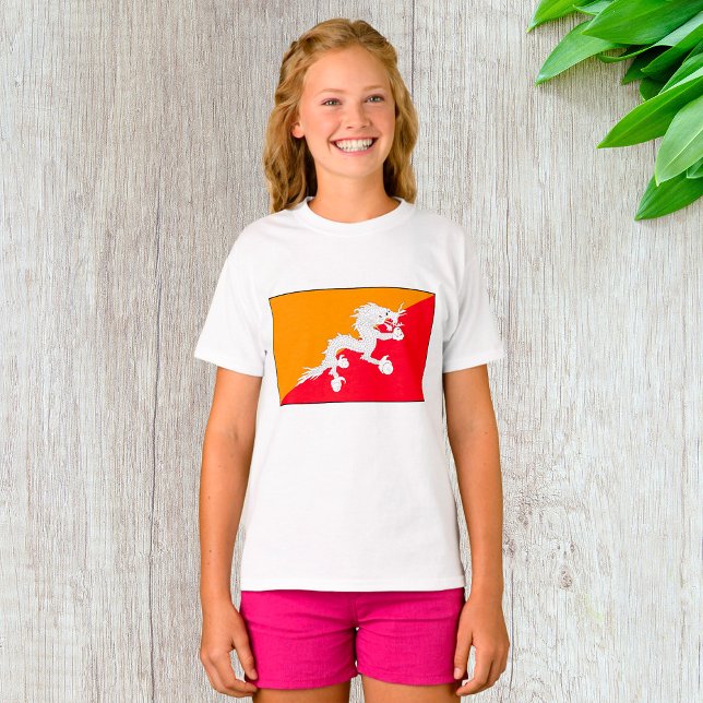 Bhutan Flag Design with White Dragon T-Shirt (Creator Uploaded)
