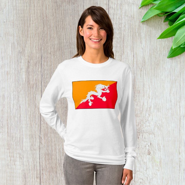 Bhutan Flag Design with White Dragon T-Shirt (Creator Uploaded)