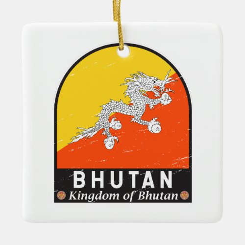 Bhutan Flag Emblem Distressed Vintage Ceramic Ornament