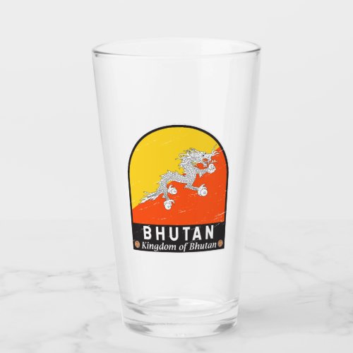 Bhutan Flag Emblem Distressed Vintage Glass