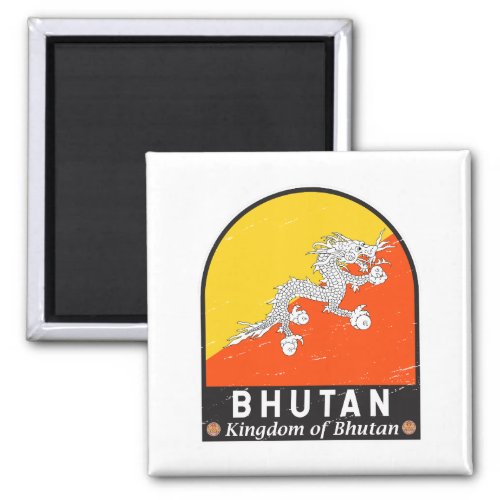 Bhutan Flag Emblem Distressed Vintage Magnet