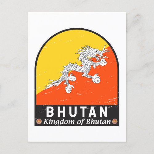 Bhutan Flag Emblem Distressed Vintage Postcard