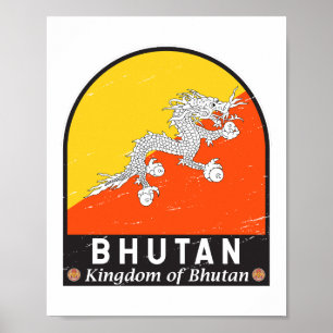 Bhutan Flag Emblem Distressed Vintage Poster