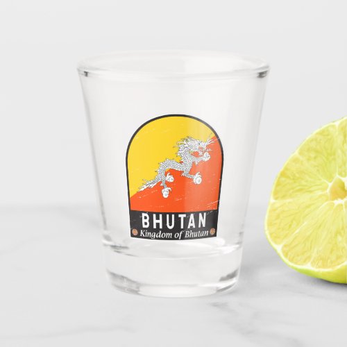 Bhutan Flag Emblem Distressed Vintage Shot Glass