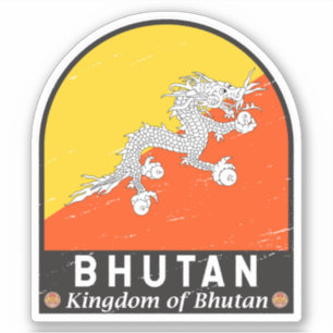 Bhutan Flag Emblem Distressed Vintage Sticker