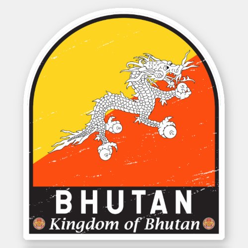Bhutan Flag Emblem Distressed Vintage Sticker