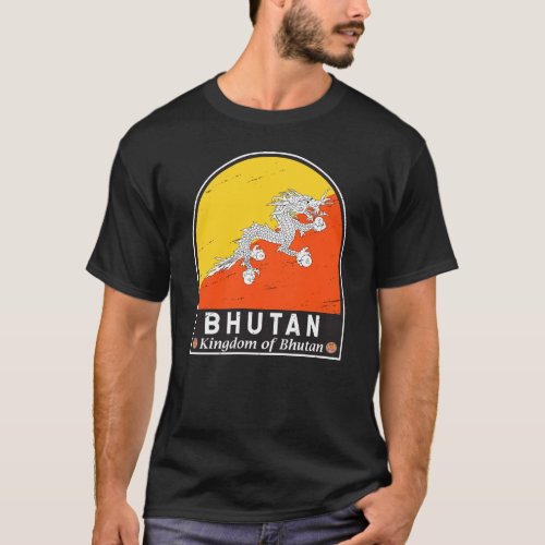 Bhutan Flag Emblem Distressed Vintage T_Shirt