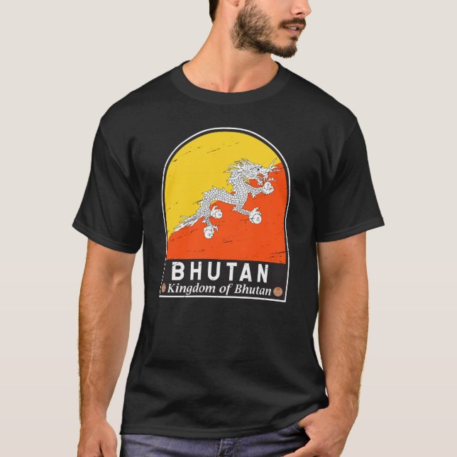 Bhutan Flag Emblem Distressed Vintage T-Shirt (Front)
