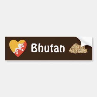 Bhutan Flag Heart + Map Bumper Sticker