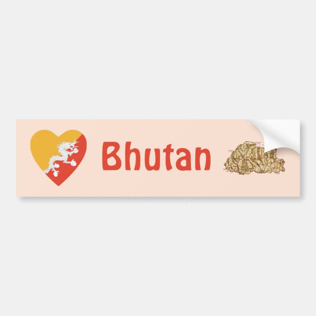Bhutan Flag Heart + Map Bumper Sticker (Front)