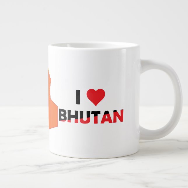 Bhutan Flag In The Country Map Giant Coffee Mug (Right)