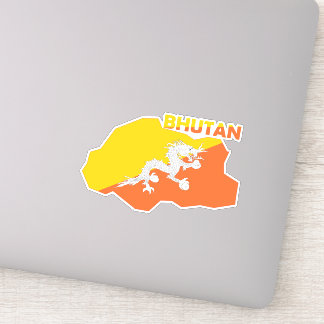 Bhutan Flag In The Country Map Sticker