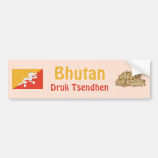 Bhutan Flag + Map Bumper Sticker