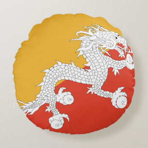 Bhutan Flag Round Pillow