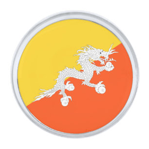 Bhutan flag silver finish lapel pin