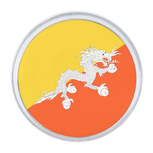 Bhutan flag silver finish lapel pin