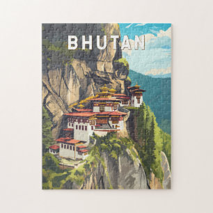 Bhutan Illustration Travel Art Vintage Jigsaw Puzzle