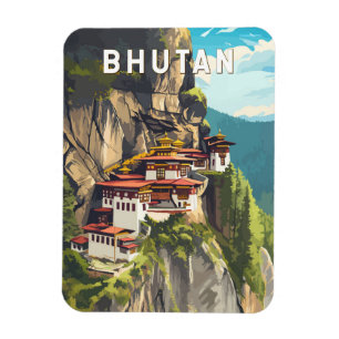 Bhutan Illustration Travel Art Vintage Magnet