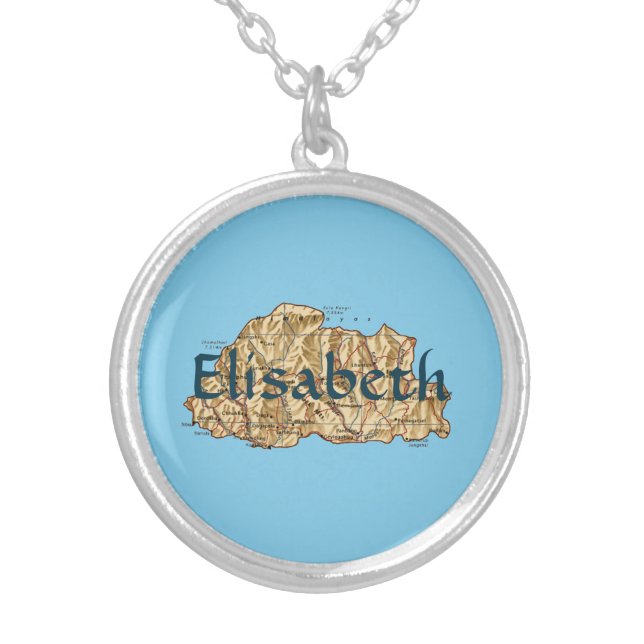 Bhutan Map + Name Necklace (Front)