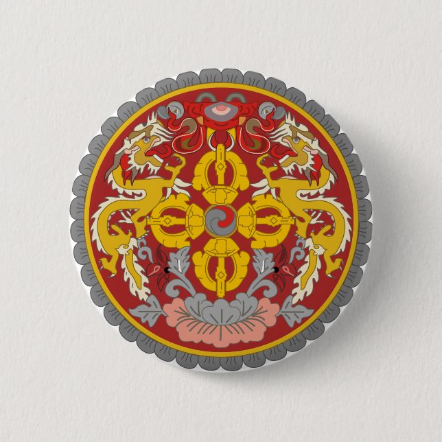 Bhutan Official Coat Of Arms Heraldry Symbol Button (Front)