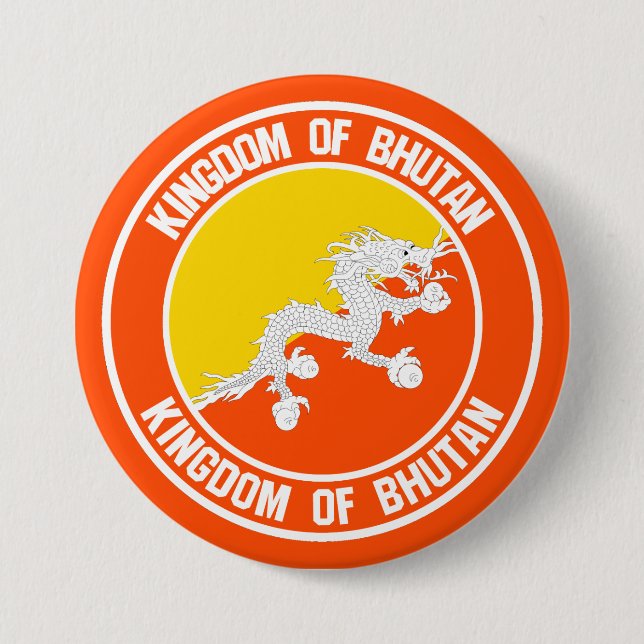 Bhutan Round Emblem Button (Front)