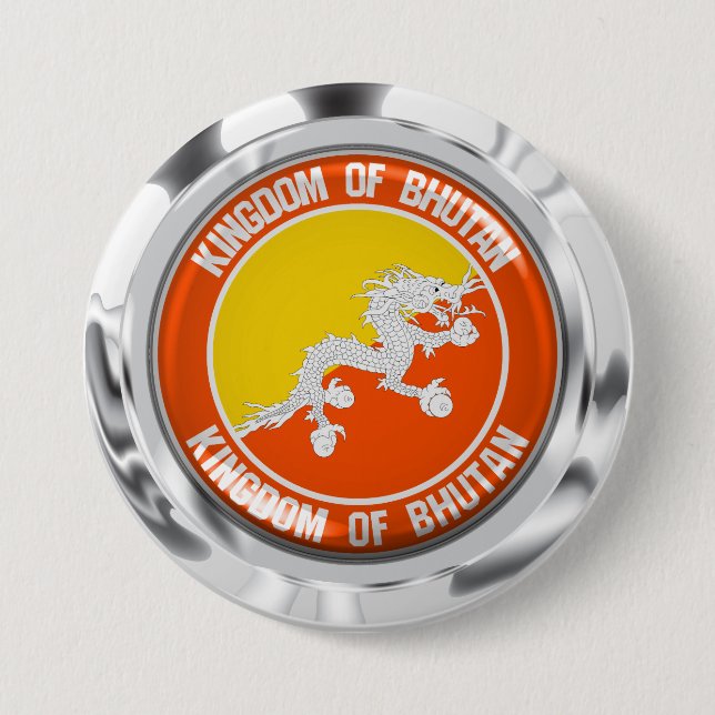 Bhutan Round Emblem Button (Front)