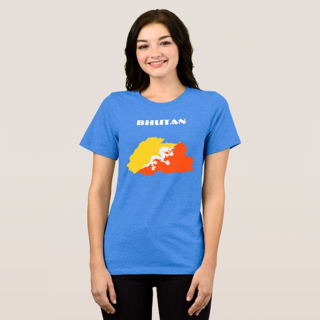 BHUTAN Special Customizable Blue Tourist  Tri-Blend Shirt (Front Full)