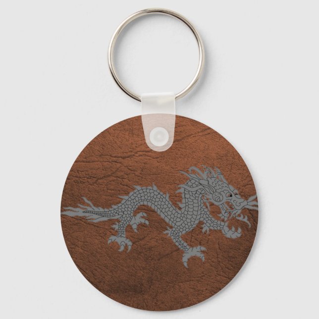 Bhutanese Dragon on Leather Keychain (Front)
