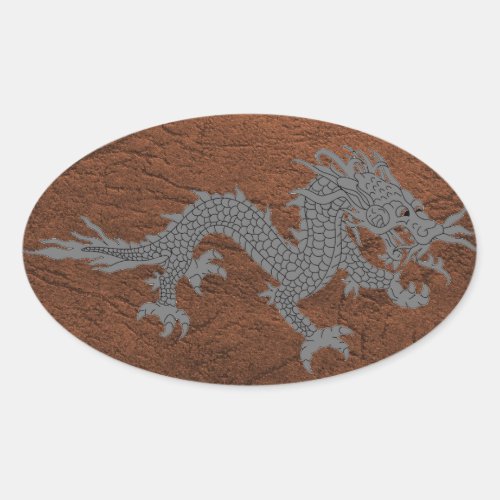Bhutanese Dragon on Leather Oval Sticker