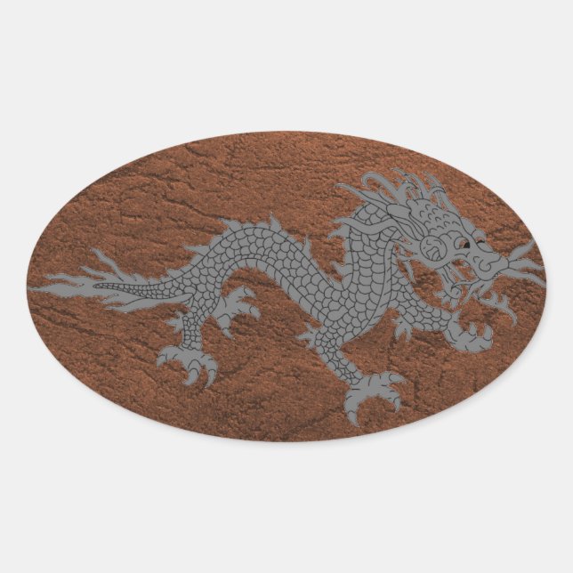 Bhutanese Dragon on Leather Oval Sticker (Front)