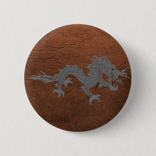 Bhutanese Dragon on Leather Pinback Button