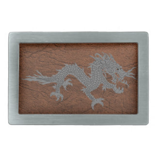 Bhutanese Dragon on Leather Rectangular Belt Buckle