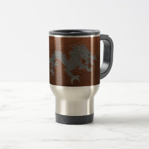 Bhutanese Dragon on Leather Travel Mug